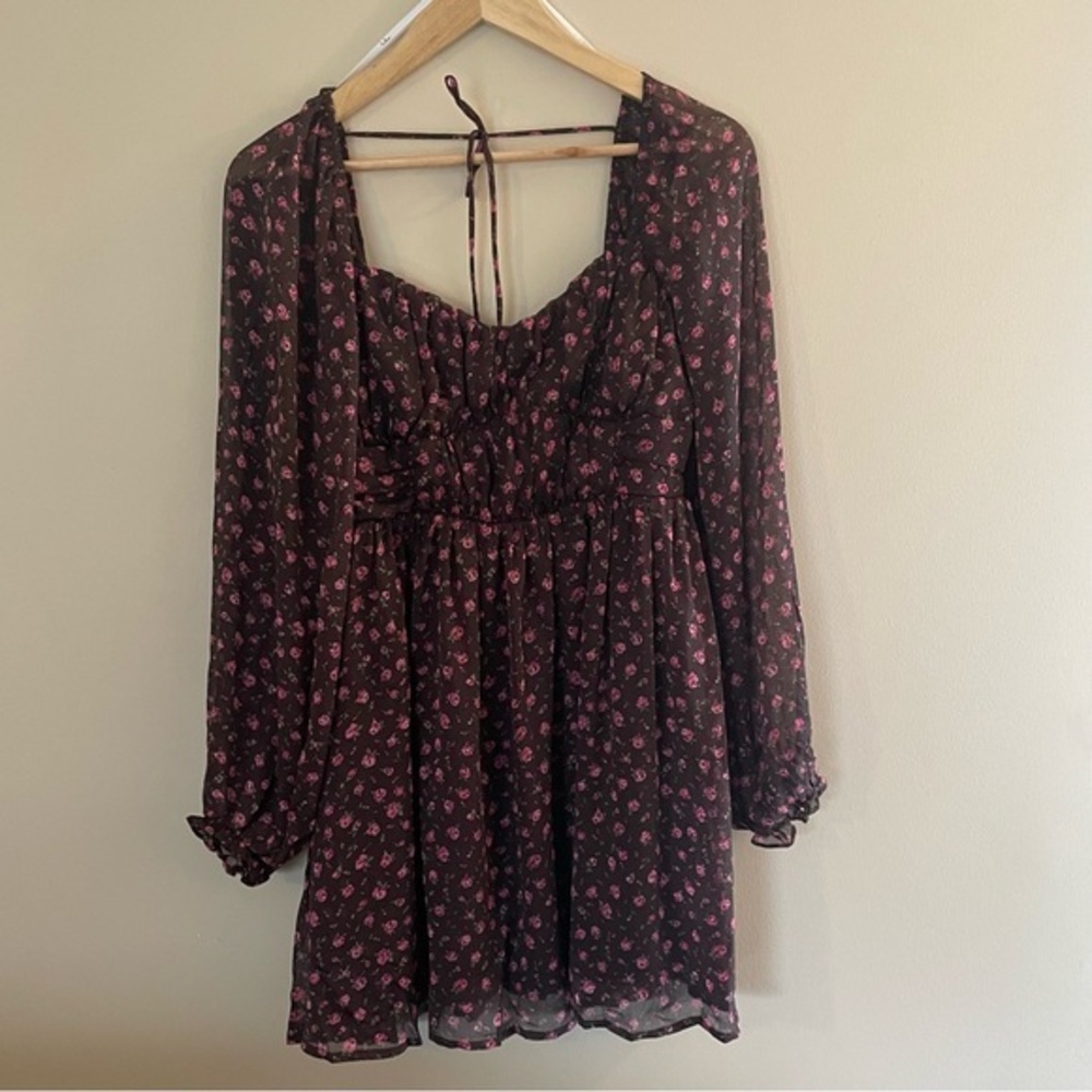 Lulus Perfect Afternoon Mini Dress Brown Floral Women’s Size Medium Spring #0068